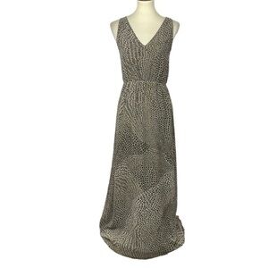 Banana Republic Dress‎ Womens 0 Brown Cream Circle Print Maxi V-Neck Sleeveless